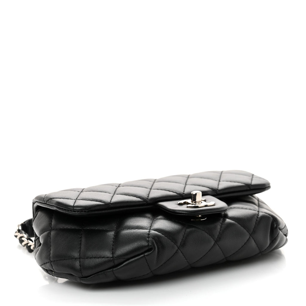 Calfskin Quilted CC Uniform Flap Belt Bag Black