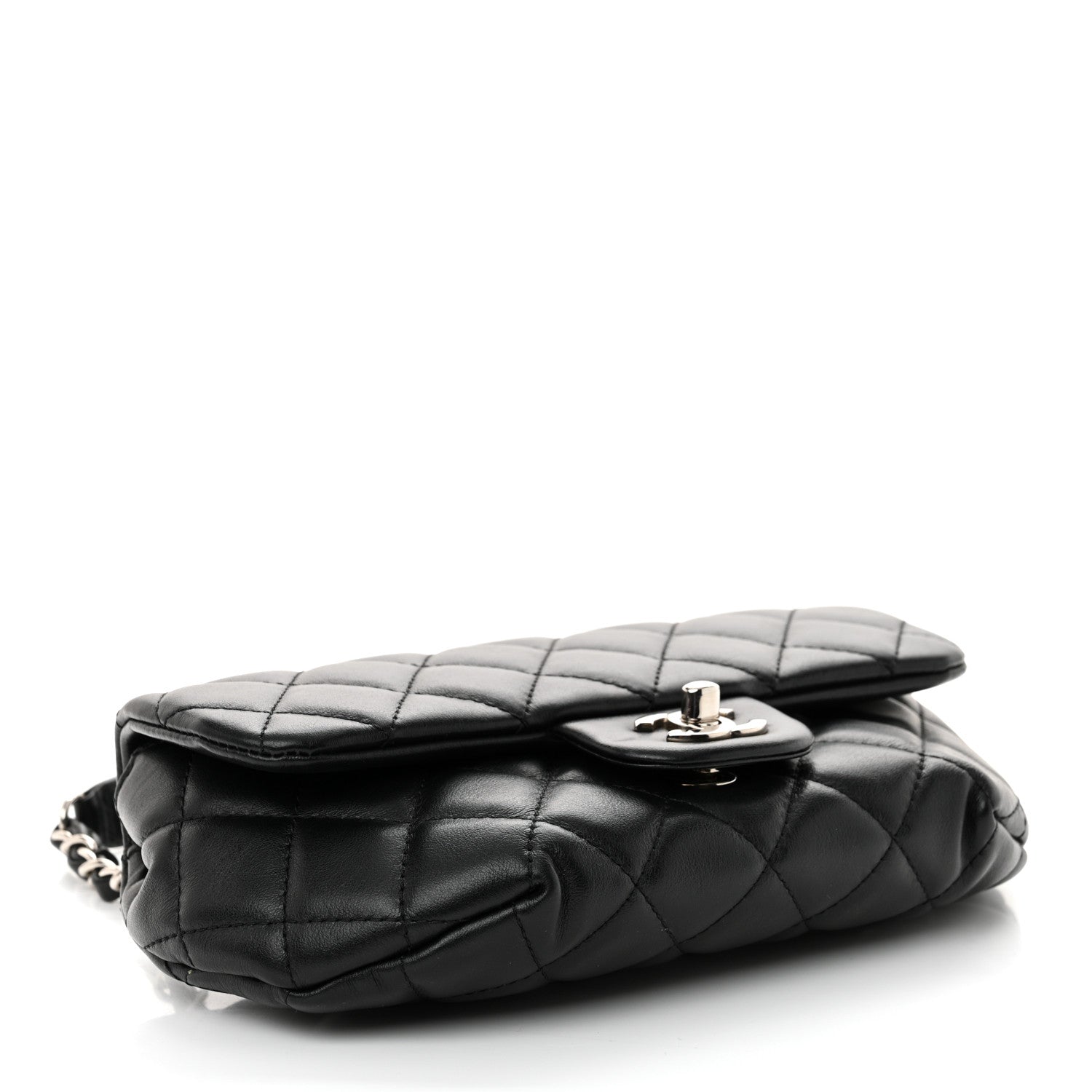 Calfskin Quilted CC Uniform Flap Belt Bag Black