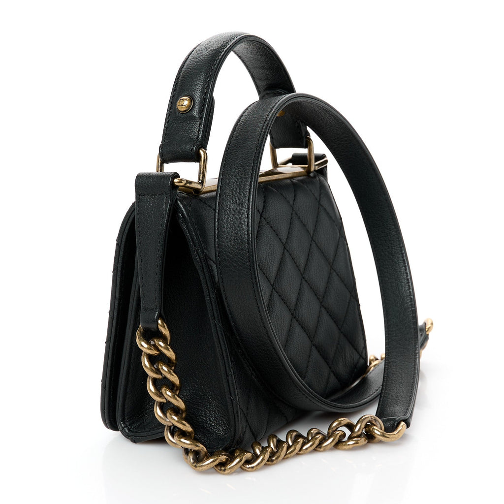 Goatskin Quilted Small Rita Top Handle Flap Black