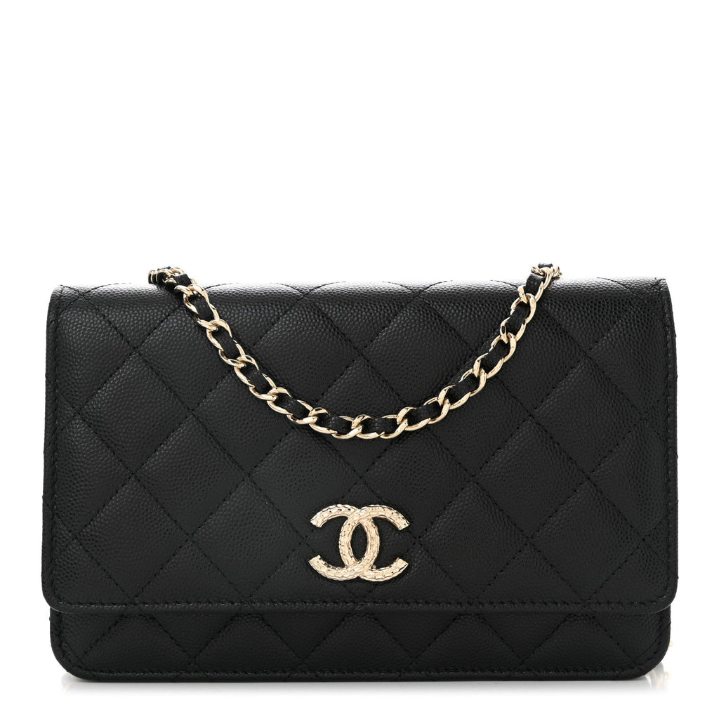 Caviar Quilted Studded CC Wallet on Chain WOC Black