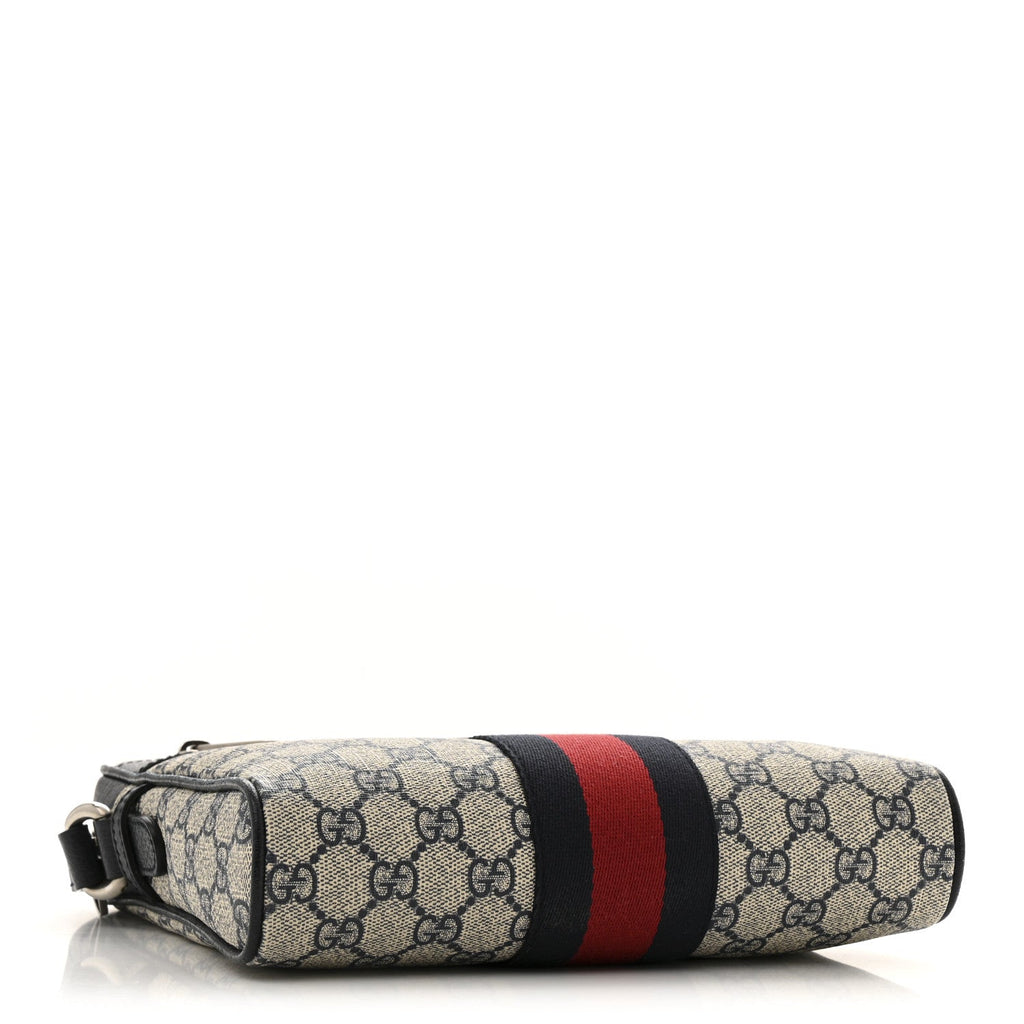 GG Supreme Monogram Textured Dollar Calfskin Web Small Ophidia Messenger Bag Beige Blue