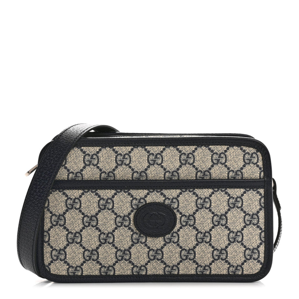 GG Supreme Monogram Textured Dollar Calfskin Mini Retro Interlocking G Shoulder Bag Beige Blue