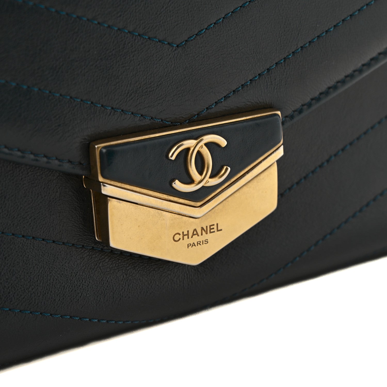 Calfskin Chevron Quilted Medal Flap Blue