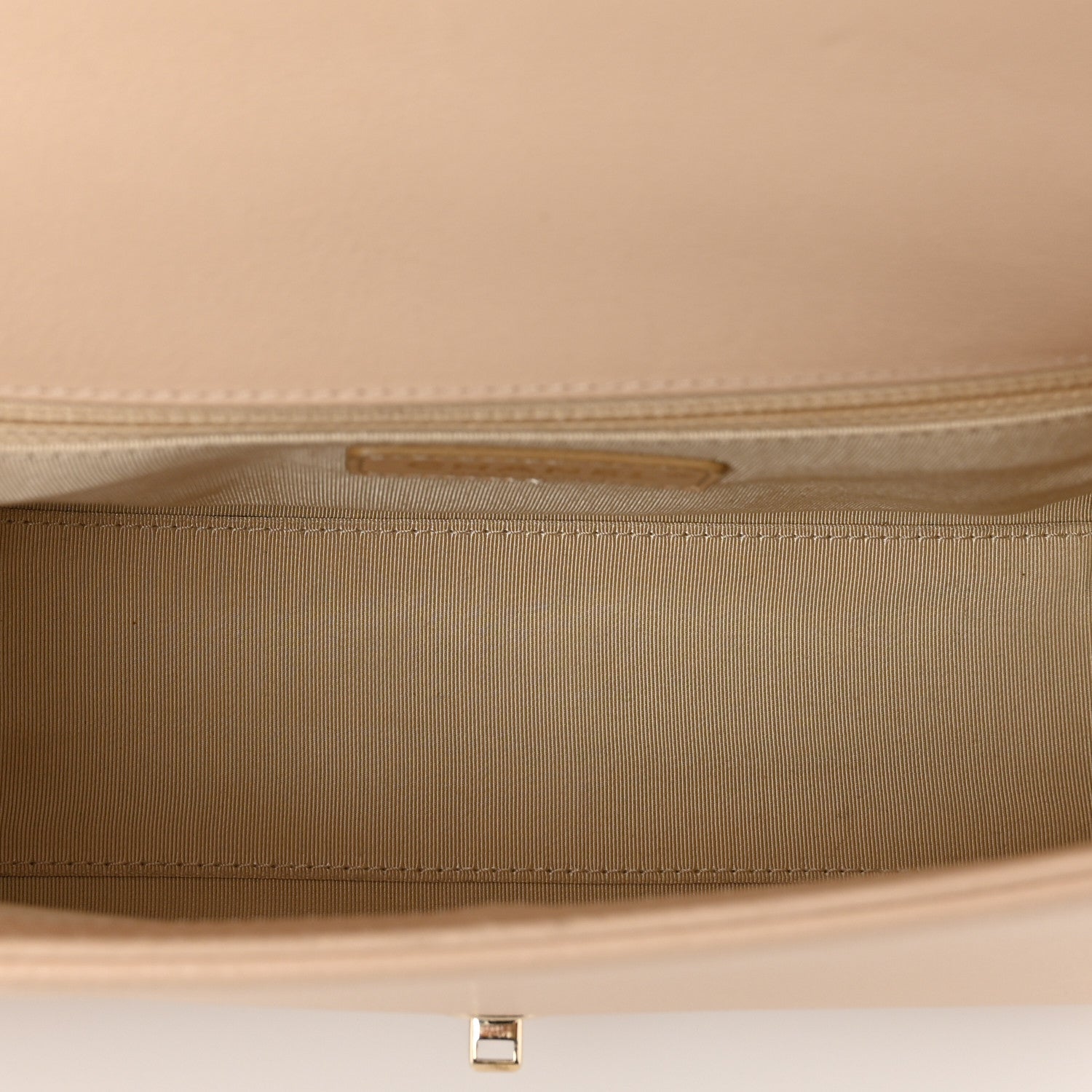 Grained Calfskin Quilted Medium Label Click Flap Bag Beige