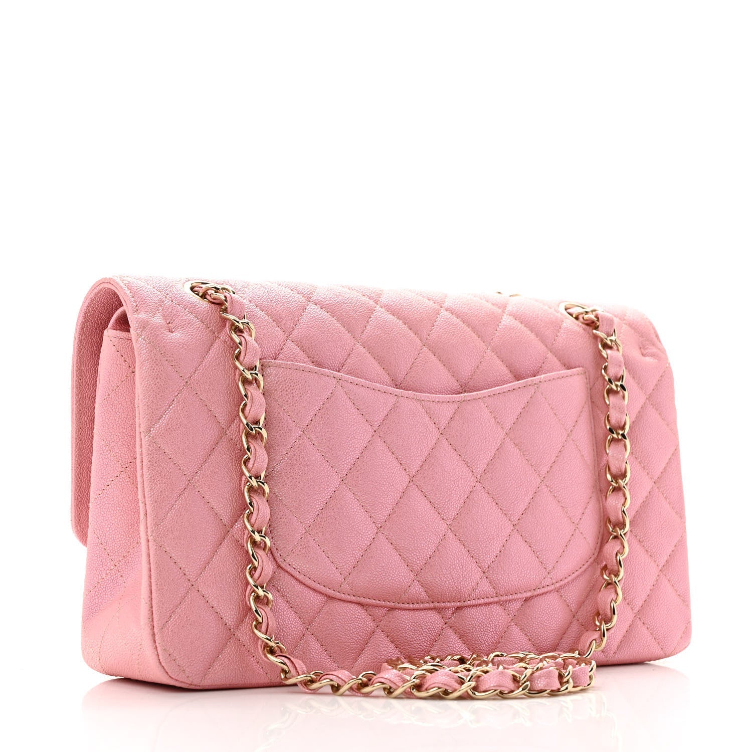 Iridescent Caviar Quilted Medium Double Flap Rose Pink