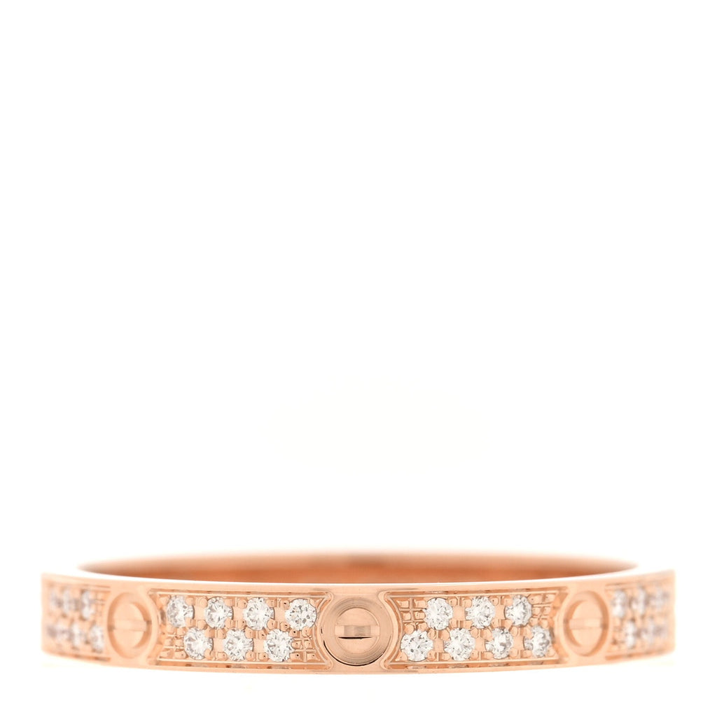 18K Pink Gold Diamond 2.6mm LOVE Paved Band Ring 51 5.75
