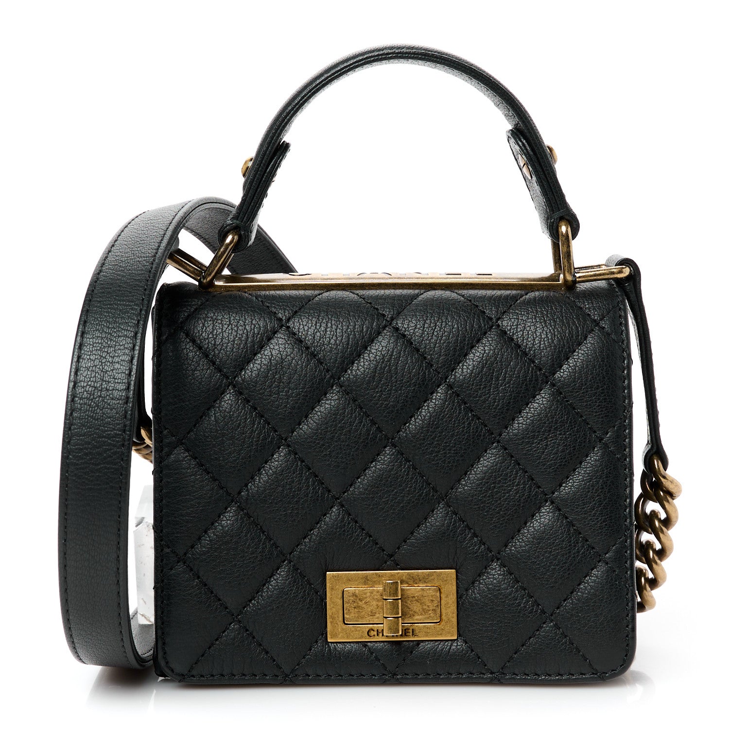Goatskin Quilted Small Rita Top Handle Flap Black