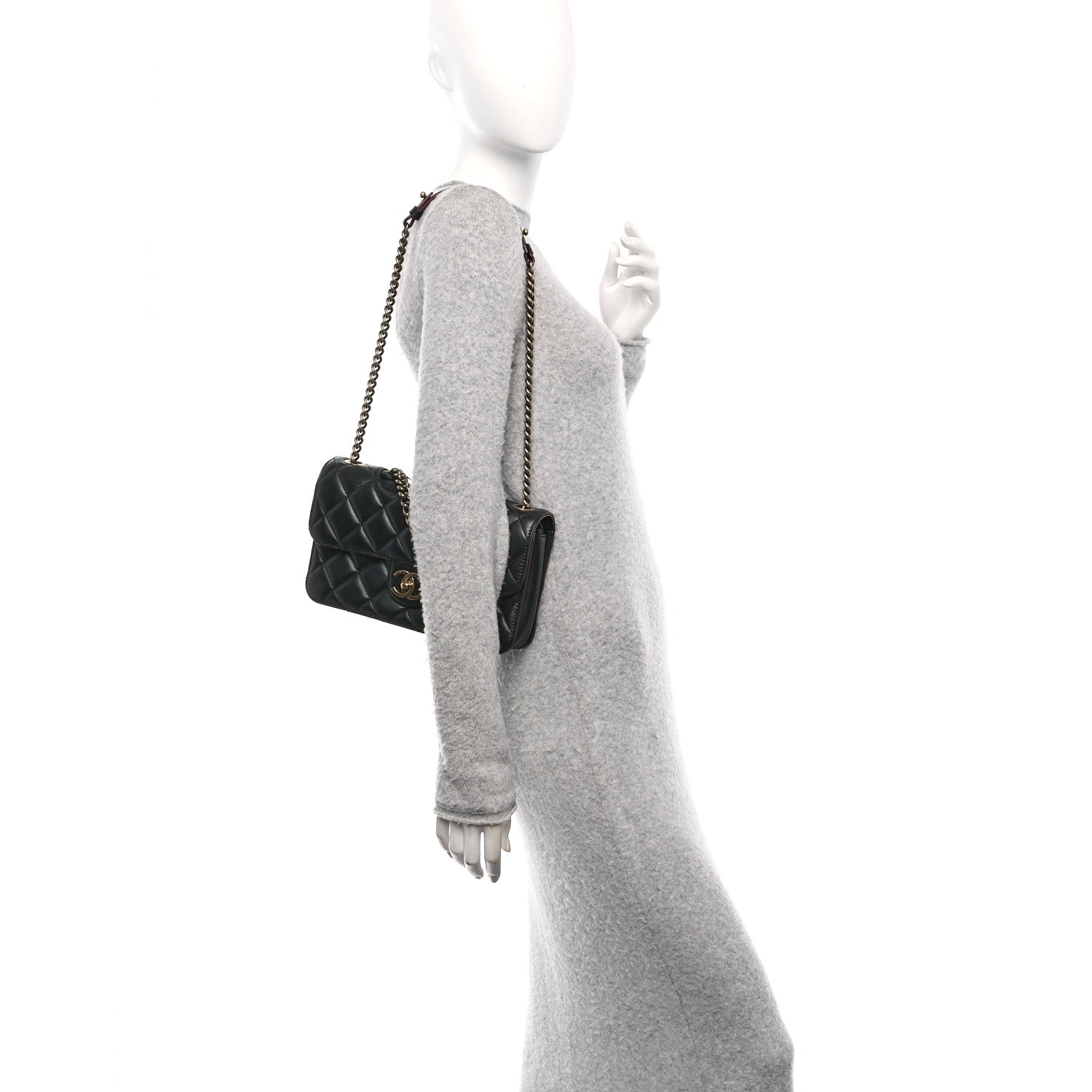 Glazed Calfskin Quilted Medium Perfect Edge Flap Black