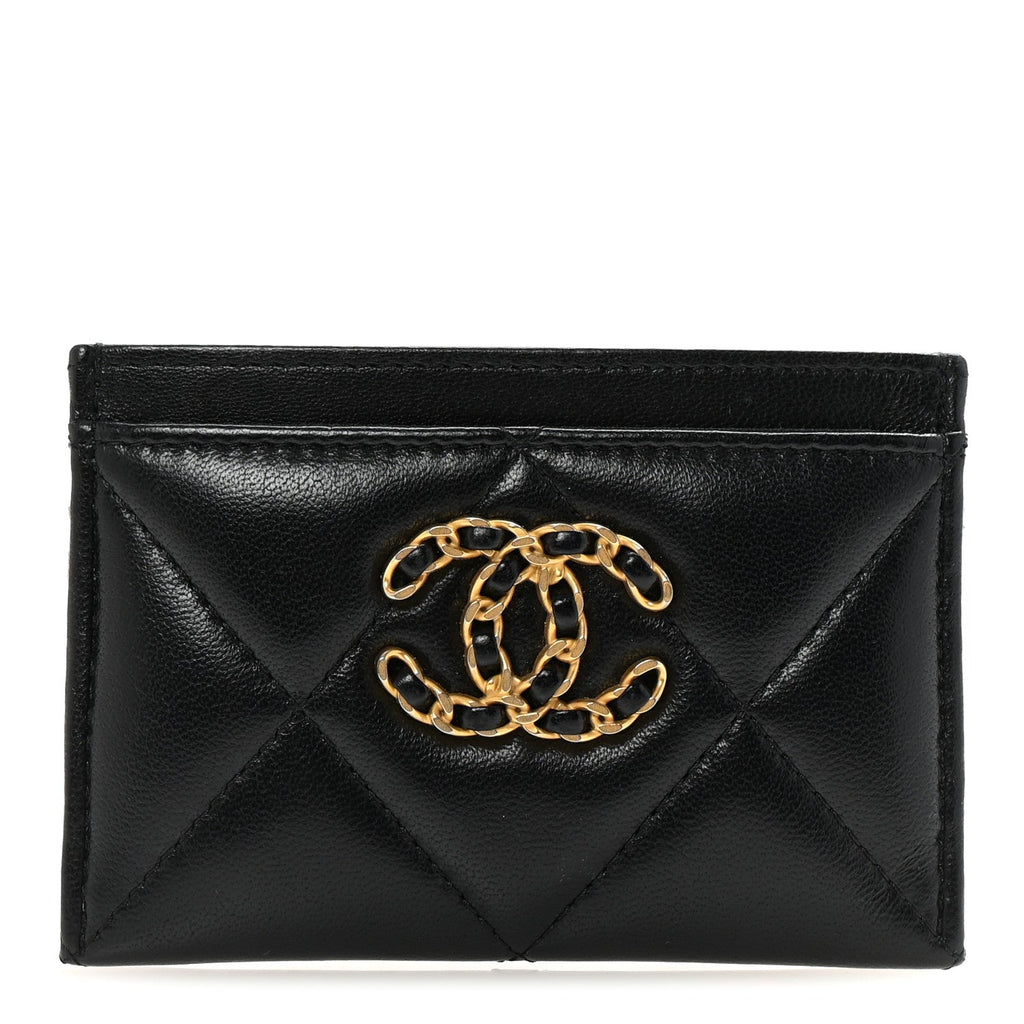 Lambskin Quilted Chanel 19 Card Holder Black