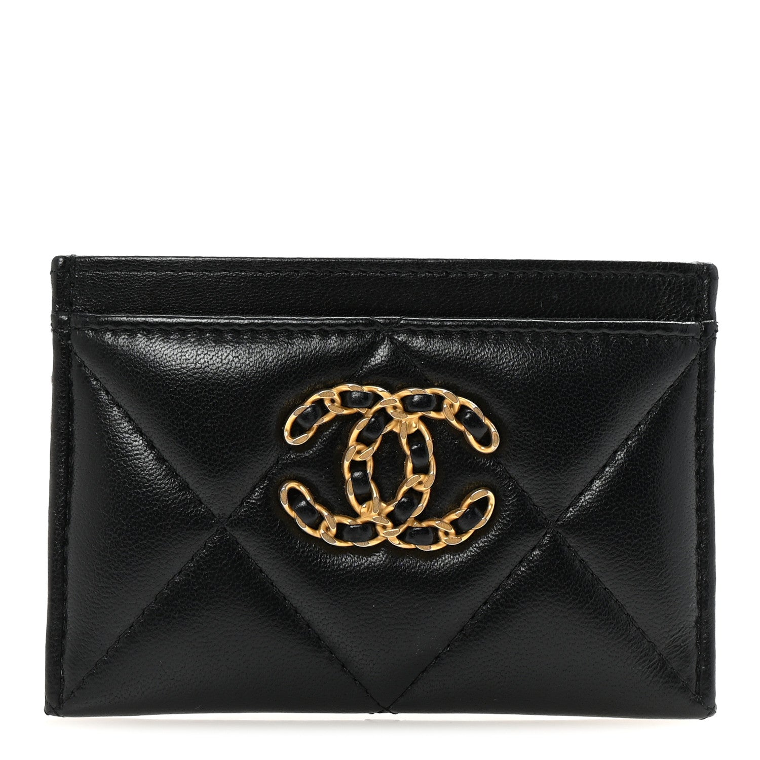 Lambskin Quilted Chanel 19 Card Holder Black