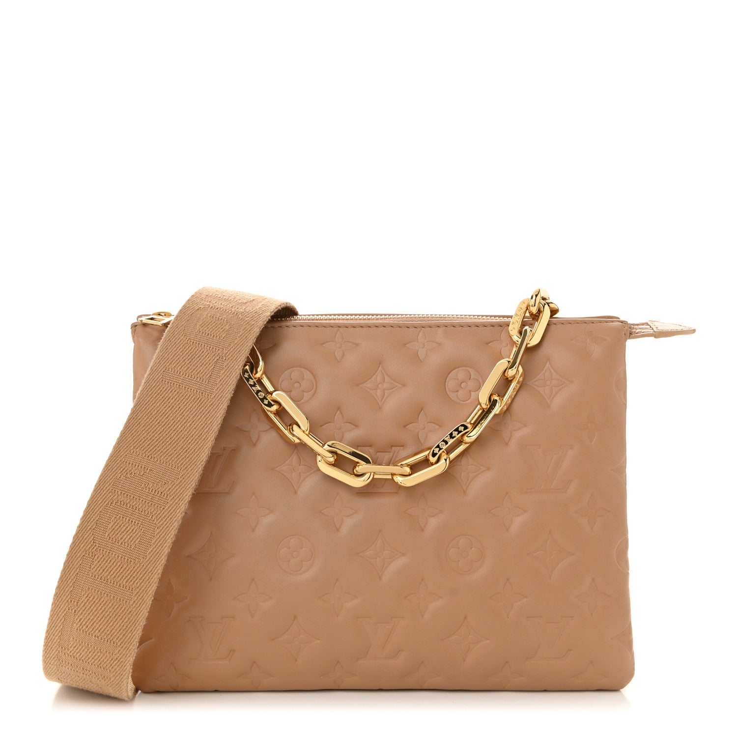 Lambskin Embossed Monogram Coussin PM Taupe