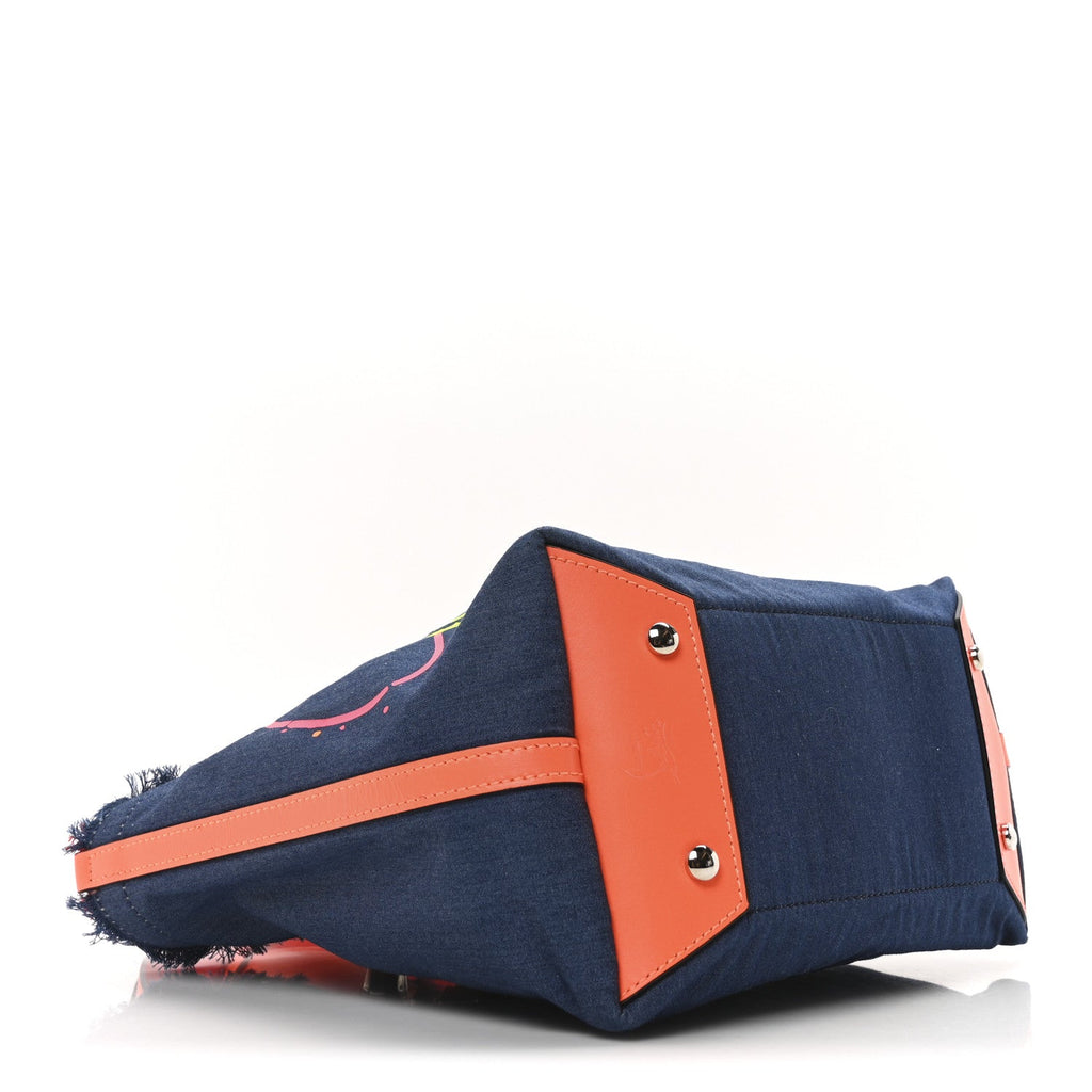 Denim Printed Mini Frangibus Tote Blue Multicolor