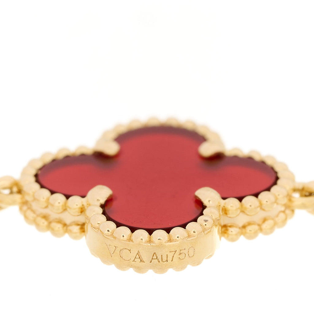 18K Yellow Gold Carnelian 5 Motifs Vintage Alhambra Bracelet