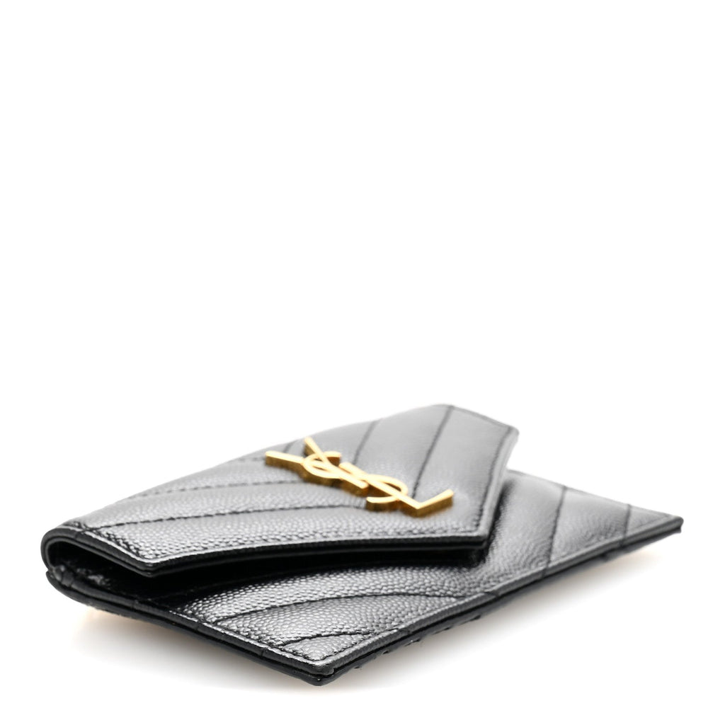 Grain De Poudre Matelasse Chevron Monogram Compact Wallet Black