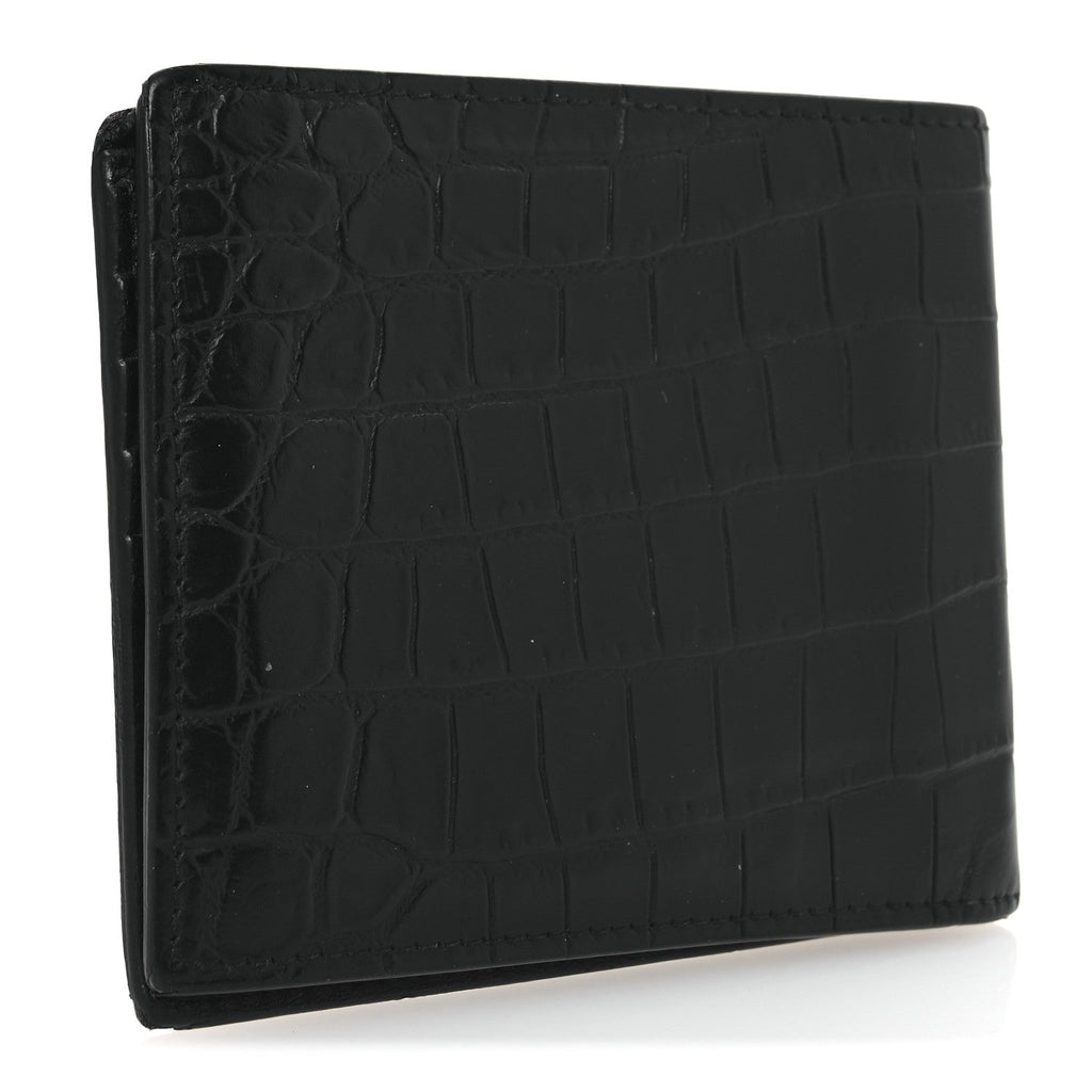 Calfskin Crocodile Embossed Tiny Cassandre East West Wallet Black