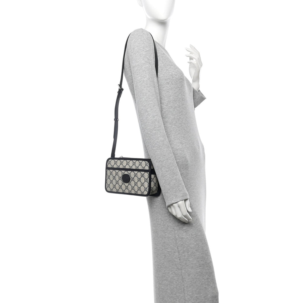 GG Supreme Monogram Textured Dollar Calfskin Mini Retro Interlocking G Shoulder Bag Beige Blue