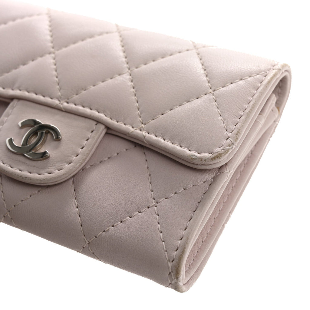 Lambskin Quilted Flap Card Holder Light Pink