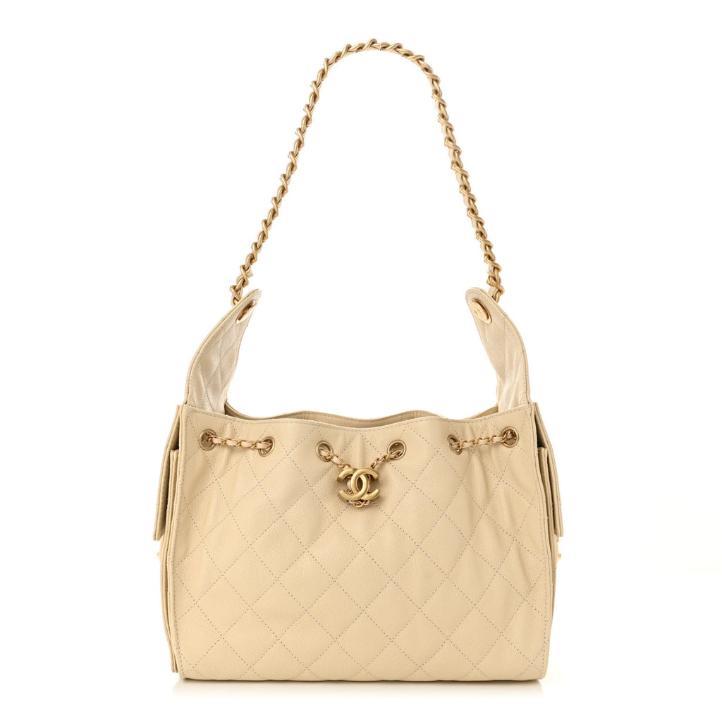 Caviar Quilted Small Chanel 25 Handbag Light Beige