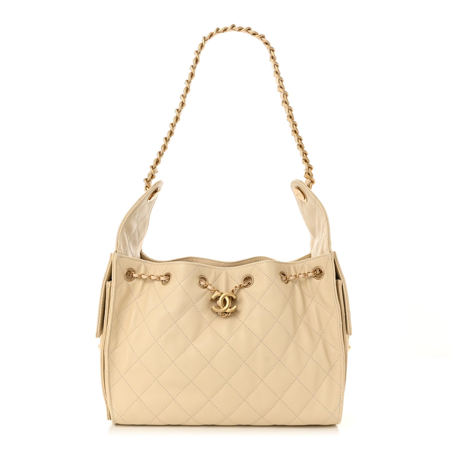 Caviar Quilted Small Chanel 25 Handbag Light Beige