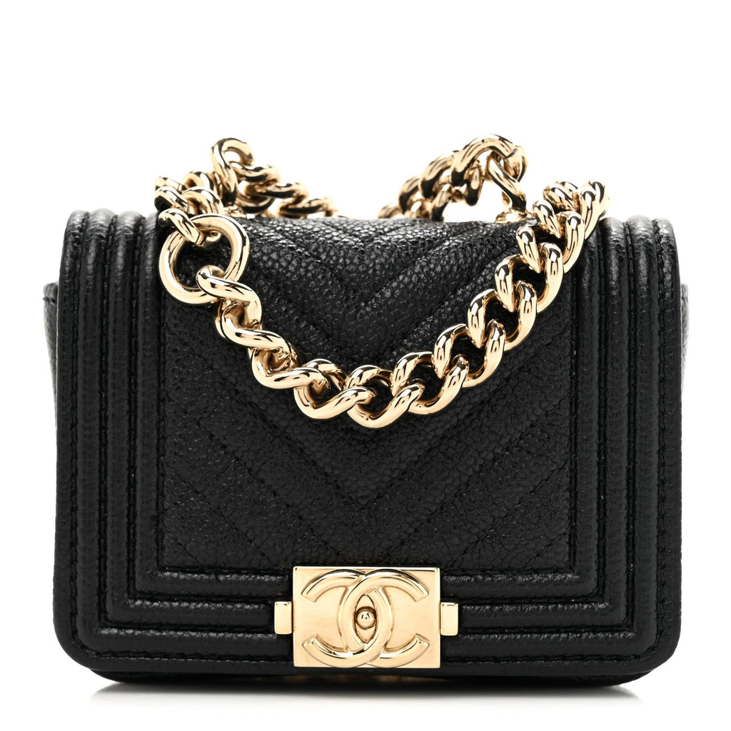 Caviar Chevron Quilted Boy Flap Waist Belt Bag Black