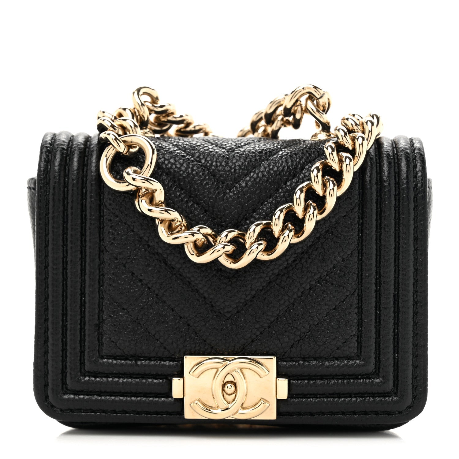 Caviar Chevron Quilted Boy Flap Waist Belt Bag Black