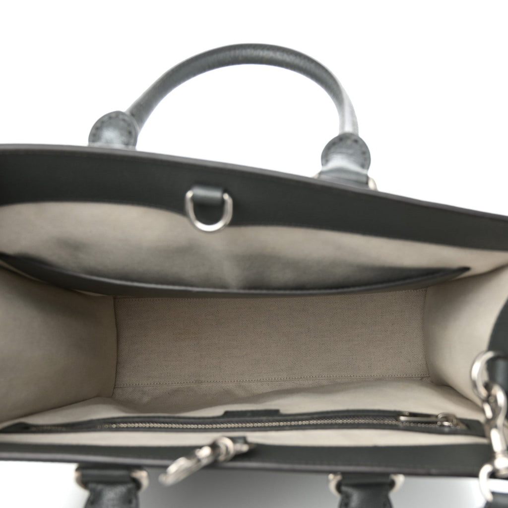 GG Supreme Monogram Textured Dollar Calfskin Medium Ophidia Tote Grey Black Graphite Grey