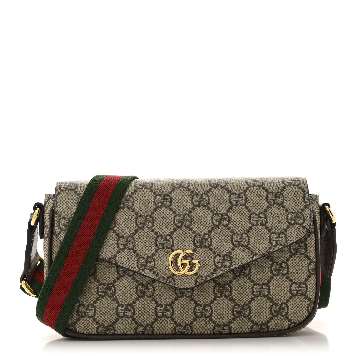 GG Supreme Monogram Textured Dollar Calfskin Web Mini Ophidia Envelope Shoulder Bag Beige Ebony