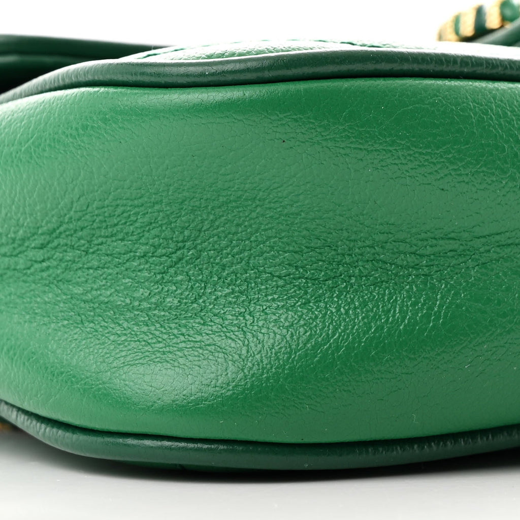 Azalea Calfskin Enamel Matelasse Diagonal Super Mini Torchon GG Marmont Shoulder Bag New Shamarock Emerald