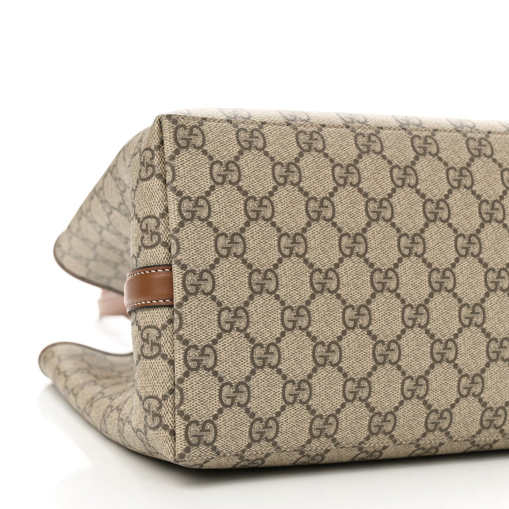 GG Supreme Monogram Emblem Medium Tote Bag Beige Dark Brown
