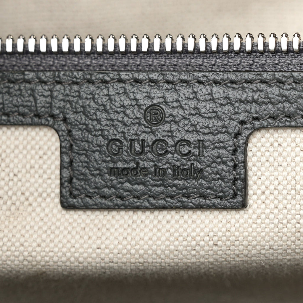 GG Supreme Monogram Textured Dollar Calfskin Medium Ophidia Tote Grey Black Graphite Grey