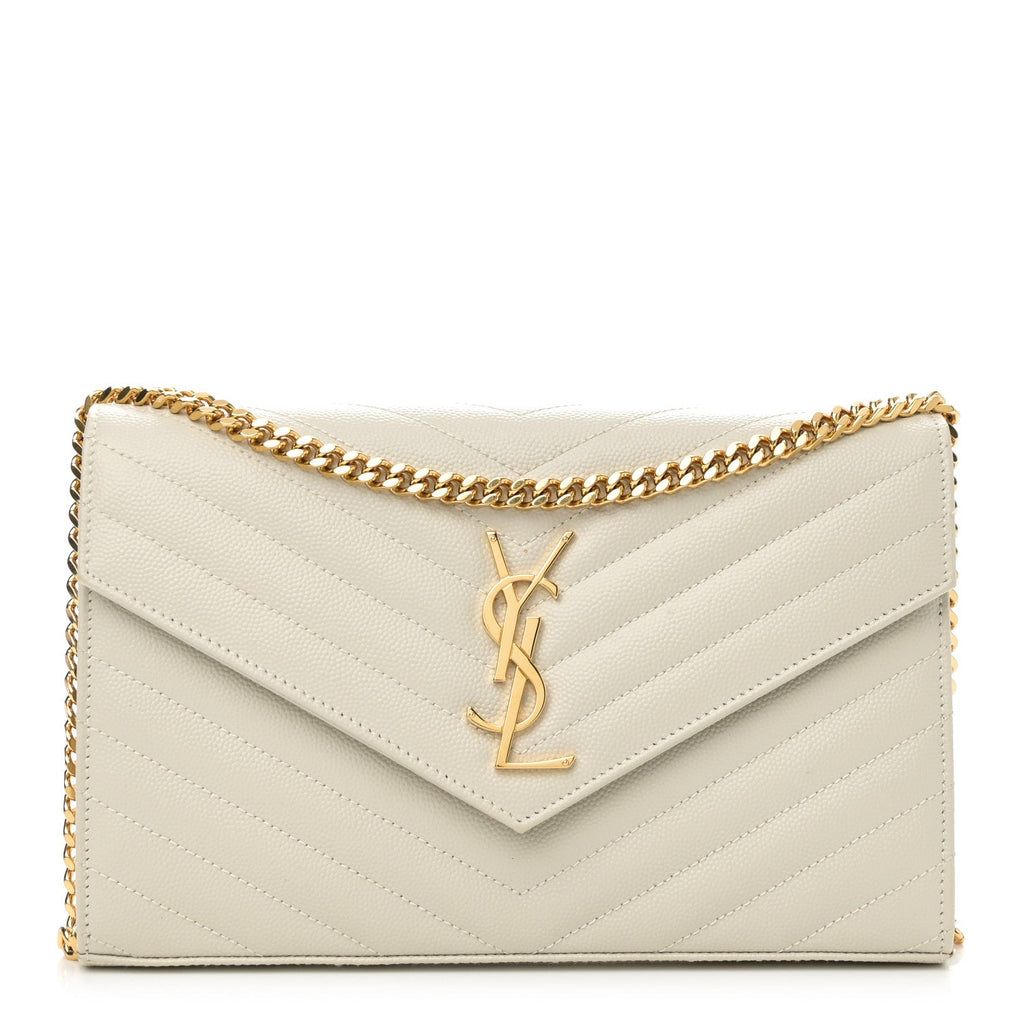 Grain De Poudre Matelasse Chevron Monogram Chain Wallet Crema Soft