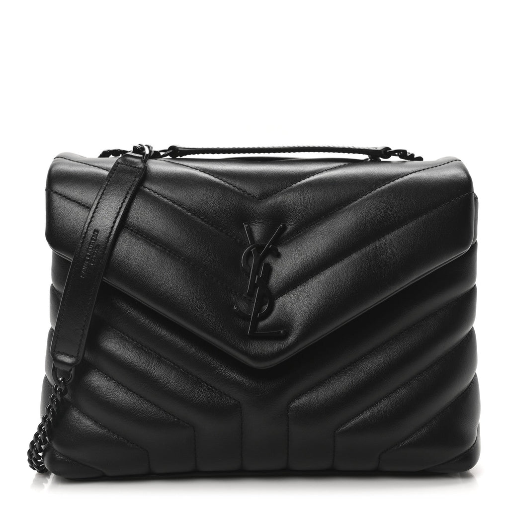 Calfskin Y Quilted Monogram Monochrome Small Loulou Chain Satchel Black