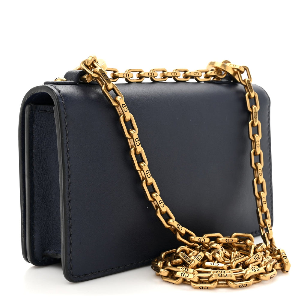 Calfskin Mini J'Adior Chain Flap Bag Navy Blue