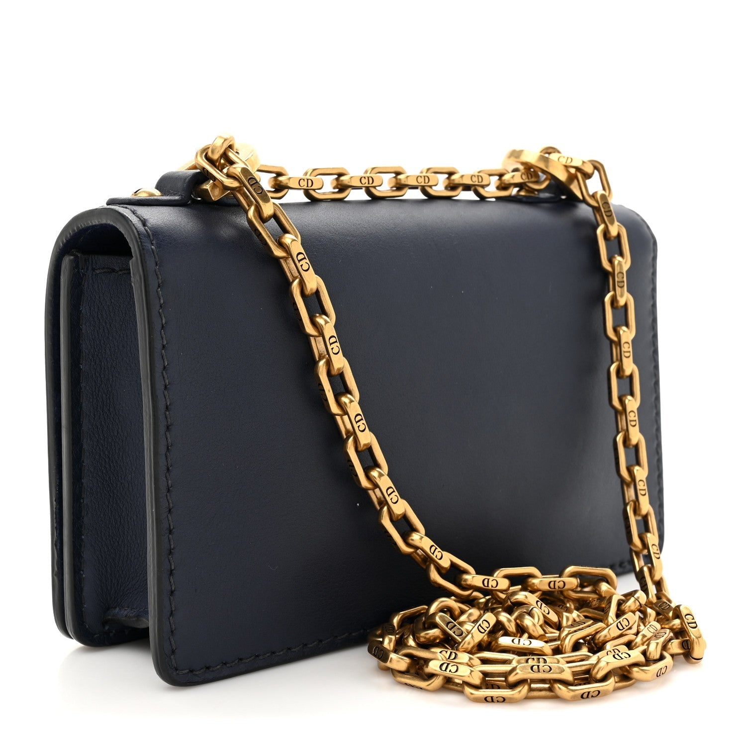 Calfskin Mini J'Adior Chain Flap Bag Navy Blue