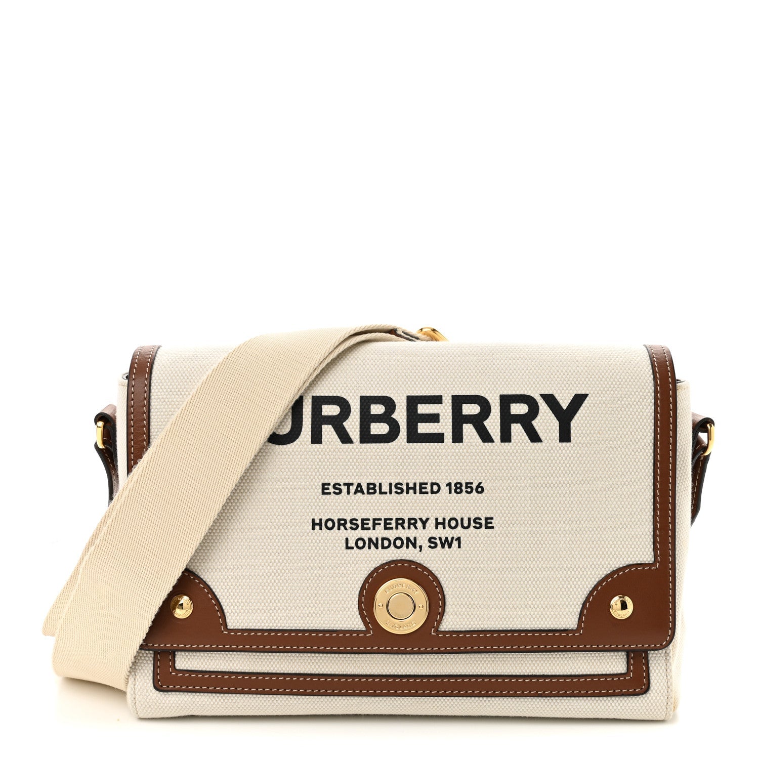 Canvas Horseferry Print Note Crossbody Bag Natural Tan