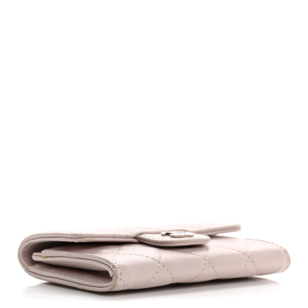 Lambskin Quilted Flap Card Holder Light Pink