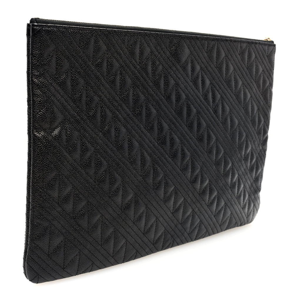 Caviar Geometric Quilted Cosmetic Case Black