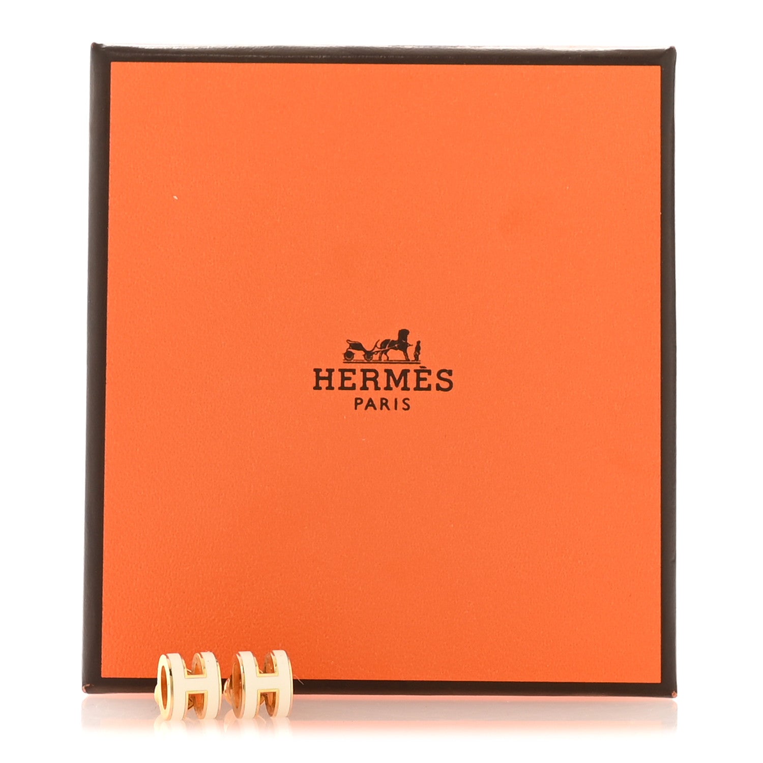 Gold Lacquered Mini Pop H Earrings White