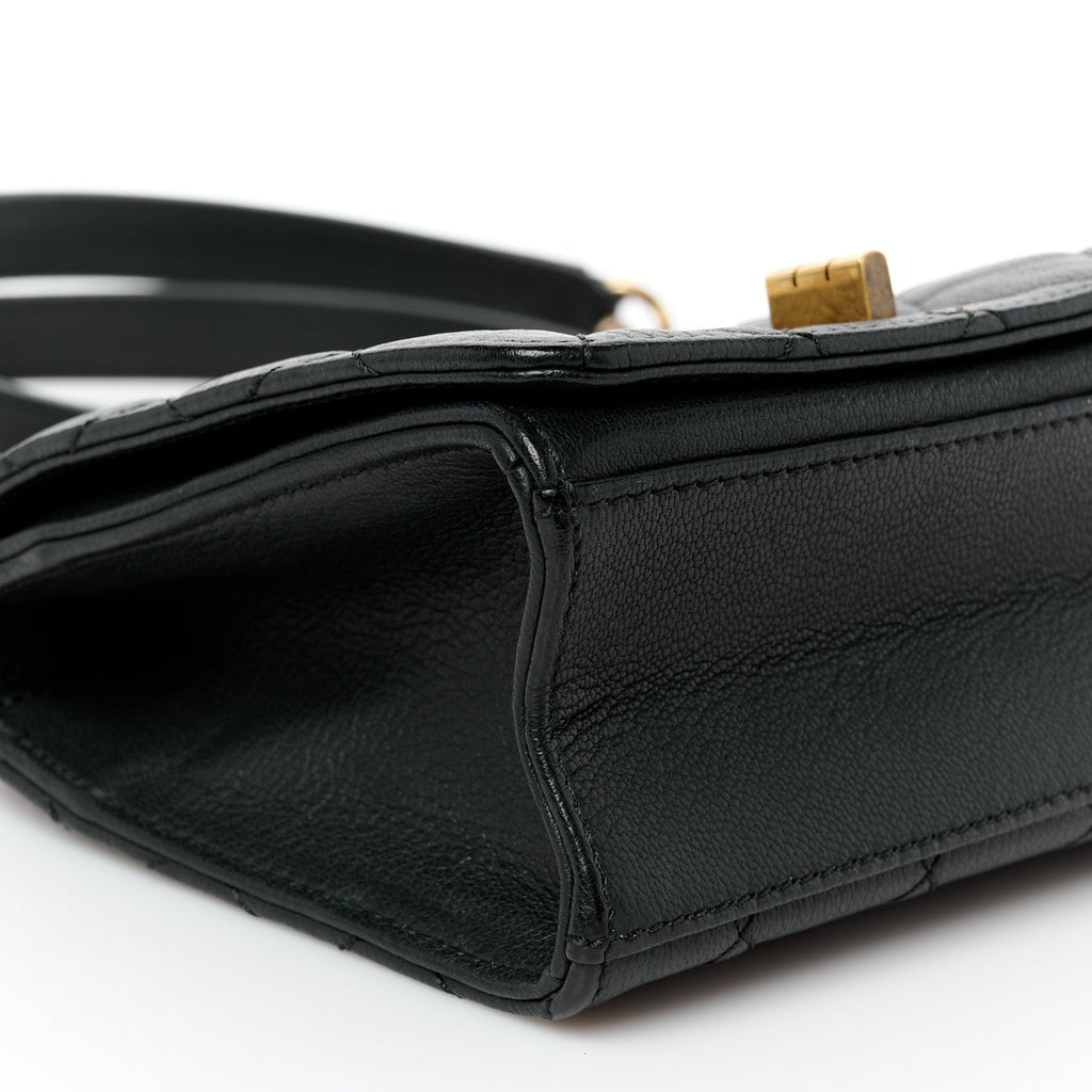 Goatskin Quilted Small Rita Top Handle Flap Black