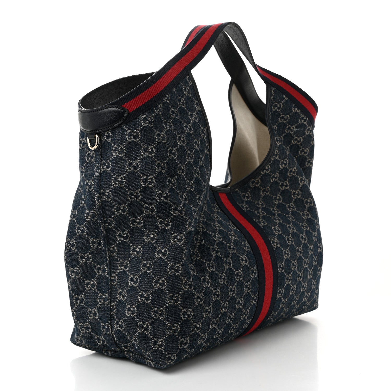 Denim GG Monogram Web Large Giglio Tote Blue