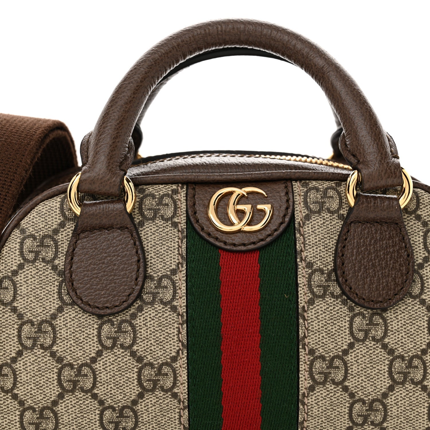 GG Supreme Monogram Textured Dollar Calfskin Web Mini Ophidia Top Handle Bowler Bag Beige Ebony New Acero