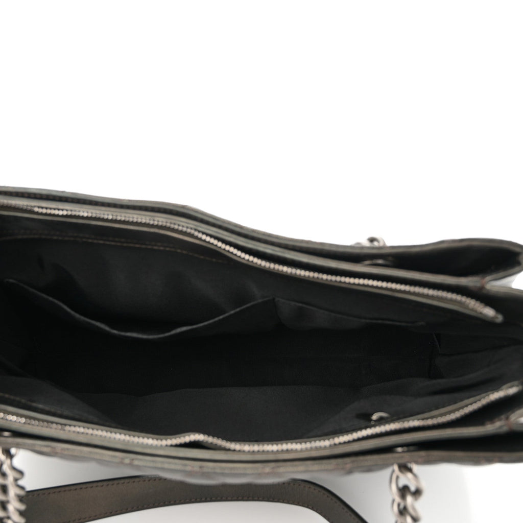 Metallic Goatskin Quilted Medium Rock In Rome Tote Charcoal