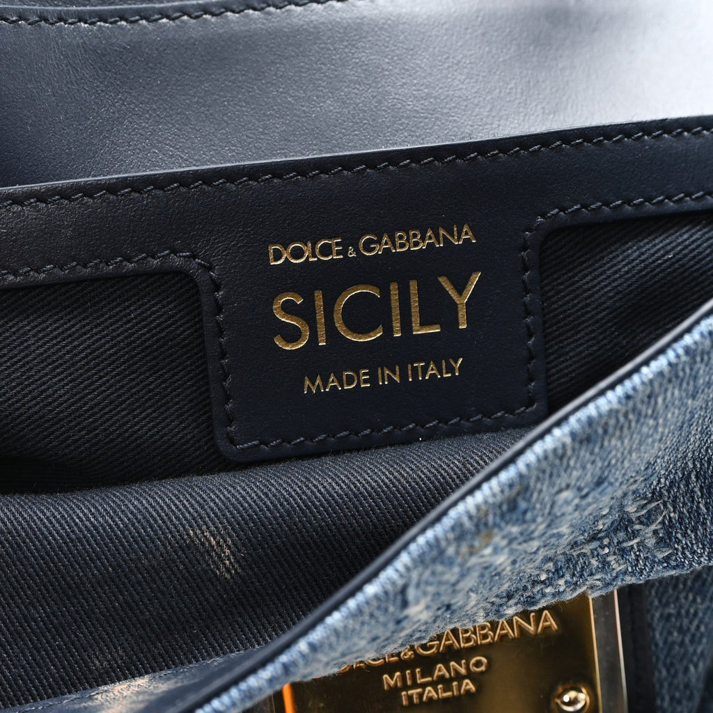 Calfskin Denim Patchwork Mini Miss Sicily Satchel Blue