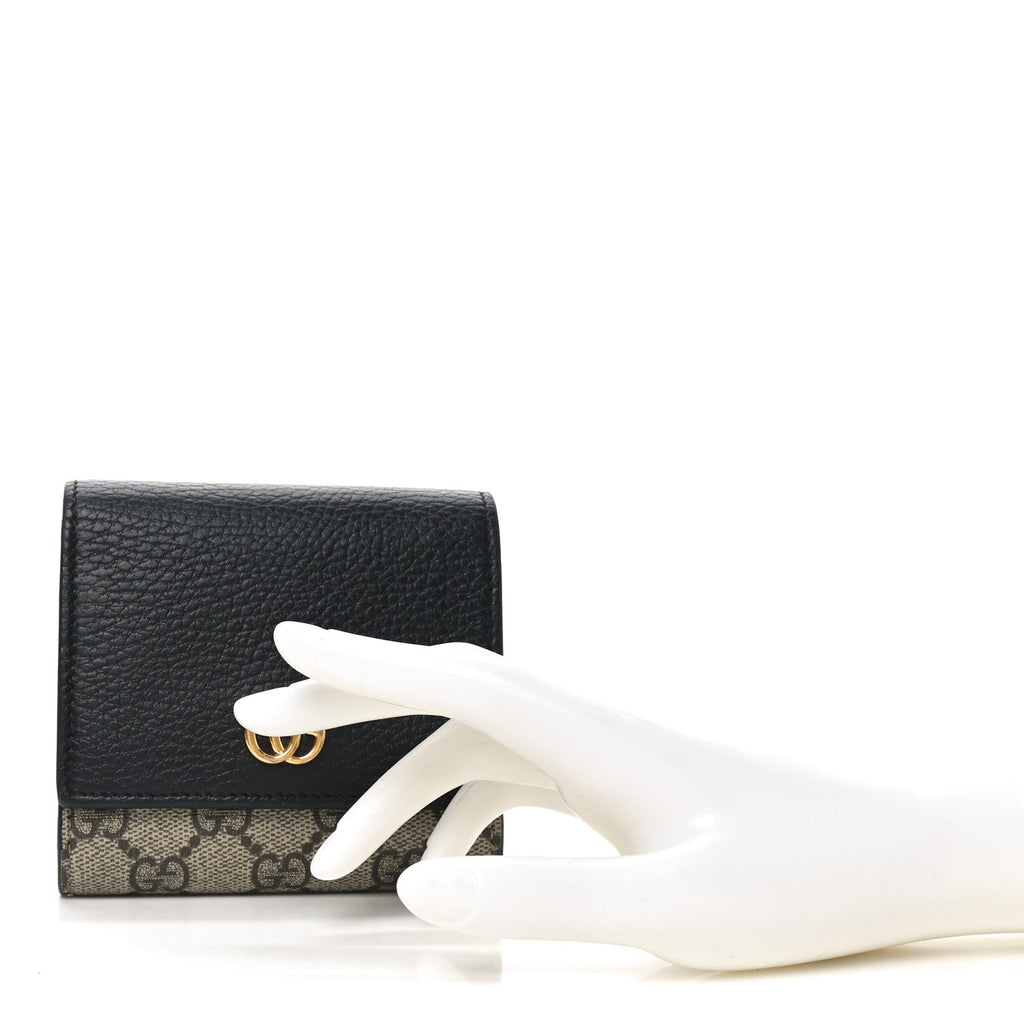 Dollar Calfskin GG Supreme Monogram Medium GG Marmont Wallet Black Beige Ebony