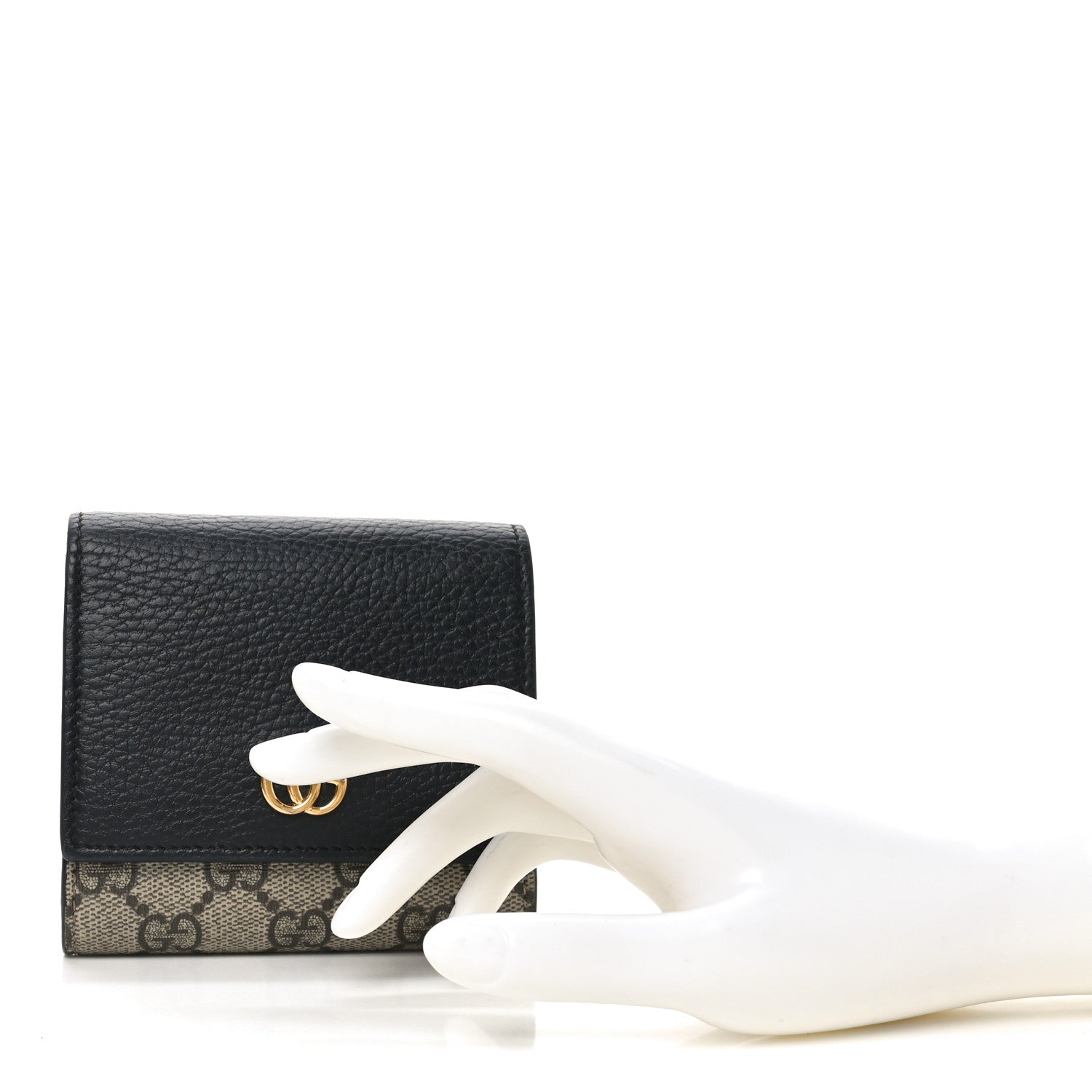 Dollar Calfskin GG Supreme Monogram Medium GG Marmont Wallet Black Beige Ebony