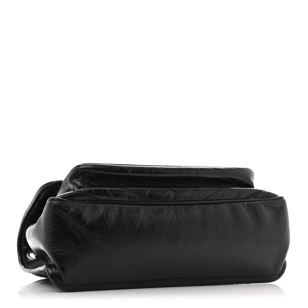 Crinkled Calfskin Matelasse Monogram Medium Niki Chain Satchel Black