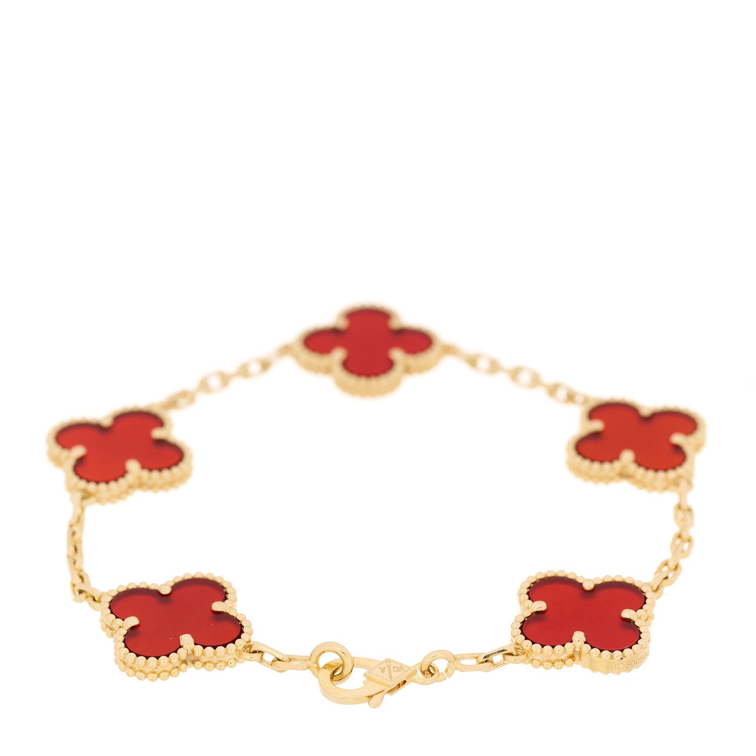 18K Yellow Gold Carnelian 5 Motifs Vintage Alhambra Bracelet