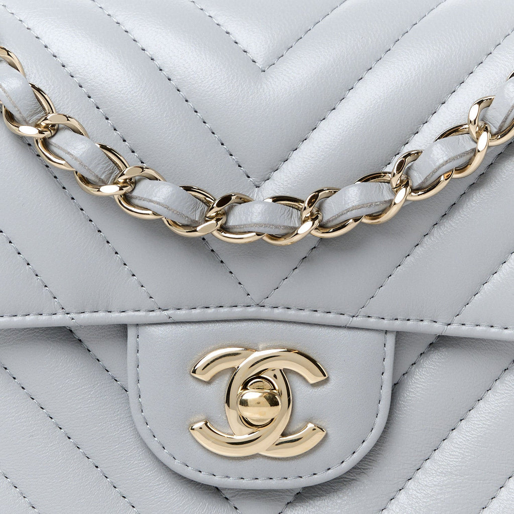 Lambskin Chevron Quilted Mini Rectangular Flap Grey