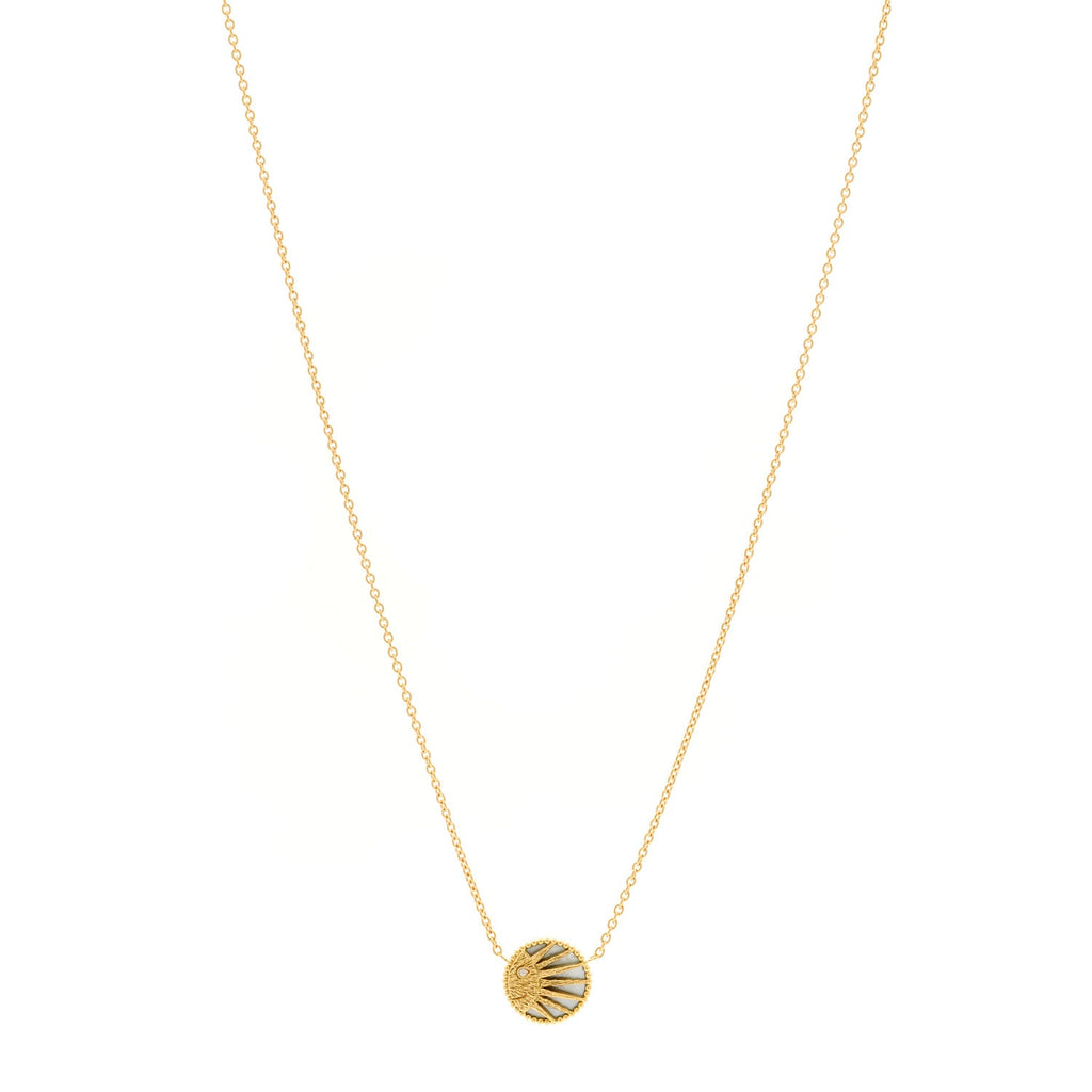 18K Yellow White Gold Diamond Black Onyx Mother of Pearl Rose Celeste Pendant Necklace