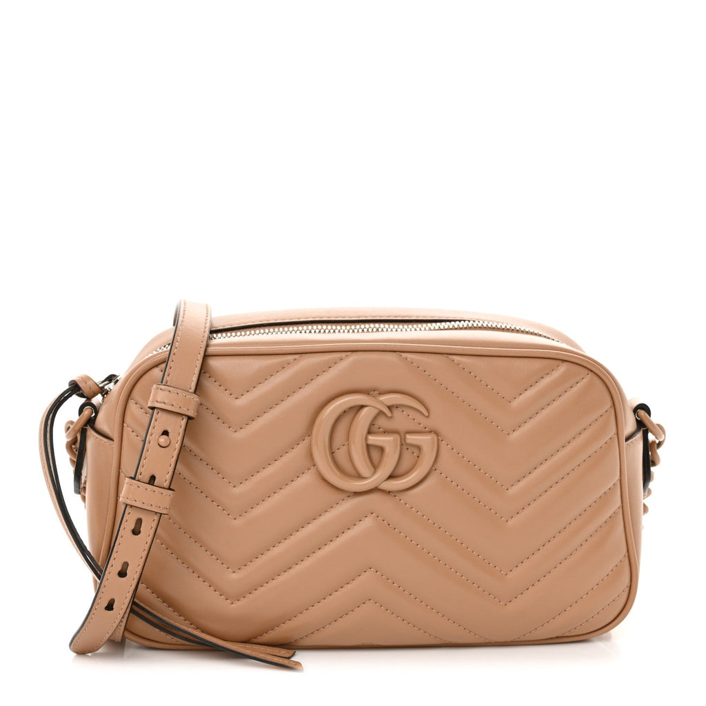 Calfskin Matelasse Monochrome Small GG Marmont Chain Shoulder Bag Camelia